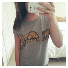 Women’s T Shirt 2015 Summer Style Harajuku T Shirt Women Short Sleeve Emoji Monkeys Print Summer Tee Tops