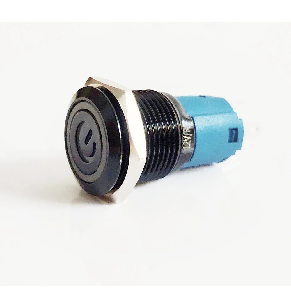 16 мм черный металлический кнопочный мгновенный водонепроницаемый переключатель светодиодный светильник с круглой головкой Синий Зеленый Желтый Белый Кнопочный Переключатель