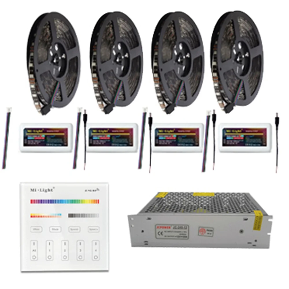 

5~20m 5050 RGB Led Strip Light DC12V+Milight RGB Led Controller 2.4G B4 Wall Mount Led Panel Remote 12V Led Transformer