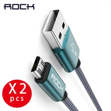 ROCK, 2 шт., микро USB кабель, металлическая нейлоновая оплетка, зарядный кабель для передачи данных, 2А, кабель для быстрой зарядки для samsung Galaxy, Xiaomi, Redmi, microusb, 3 шт. в упаковке