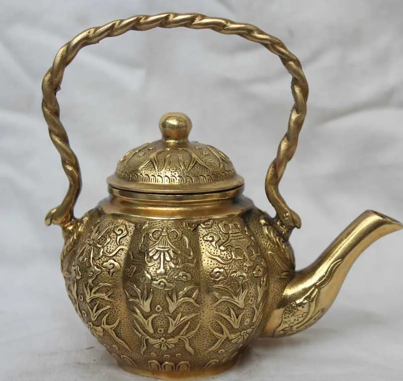 

Tibet Tibetan Religion Buddhism Brass 8 Auspicious Symbol Wine Tea Pot Flagon