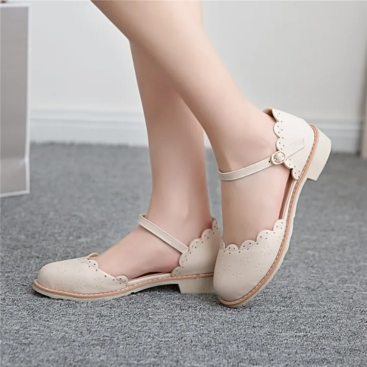 

Big Size 11 12 high heels sandals women shoes woman summer ladies Xiao Qingxin Carved Baotou Button Girl Sandals