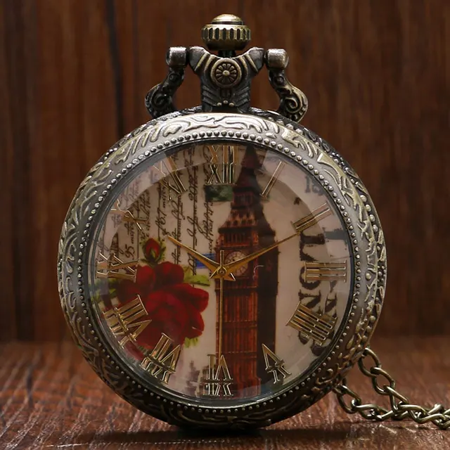 Vintage High Quality Glass Transparent Cover London Tower Big Ben Pocket Watch E Vintage High Quality Glass Transparent Cover London Tower Big Ben Pocket Watch E