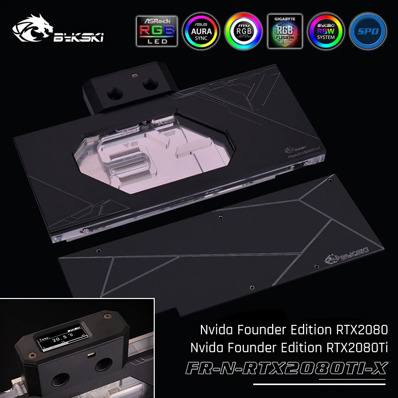 Bykski FR-N-RTX2080TI-X, Water Block, Armor Style With Backplane Digital Thermometer , For Nvida Founder Edition RTX2080/2080Ti