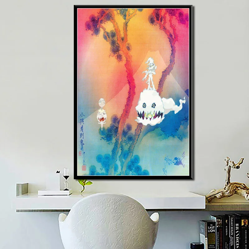 

P407 Kanye West Kid Cudi Kids See Ghosts Hot Music Album Hip Hop RaArt Painting Silk Canvas Poster Wall Home Decor
