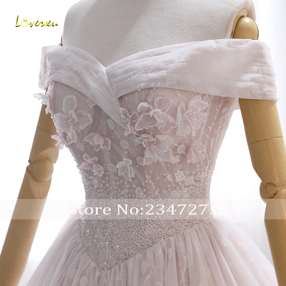 Loverxu Vestido De Noiva кружевной вырез лодочкой бальное платье свадебное Роскошные бисером жемчуг Часовня свадебное платье с длинным подолом плюс размеры