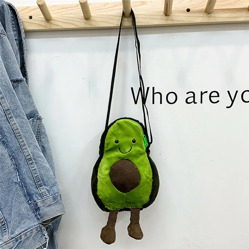 Новая сумка с рисунком авокадо в форме фруктов для девочек, милый плюшевый Кошелек для монет, кошельки, сумки через плечо, сумка-портфель, дорожные сумки - Цвет: Зеленый