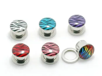

zebra print ear plug gauges mix 8 sizes 96pcs logo picture screw fit ear expander stretcher body piercing jewelry mix ltos steel