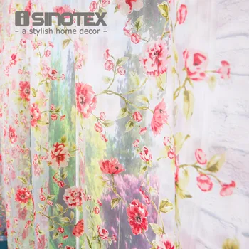 

ISINOTEX Window Curtain Red Floral Burnout Transparent Sheer For Home Living Room Screening Voile Fabric 1PCS/Lot
