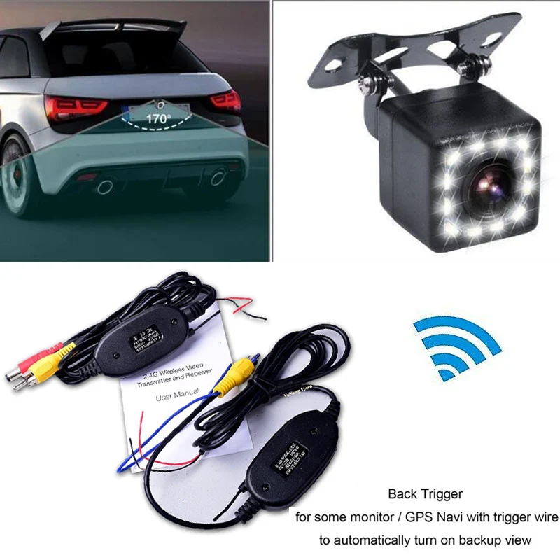 

YYZSDYJQ Wireless with Back Trigger Upgrade Backup Cameras with 12 LED Night Vision Car Rearview Camera Waterproof Parking