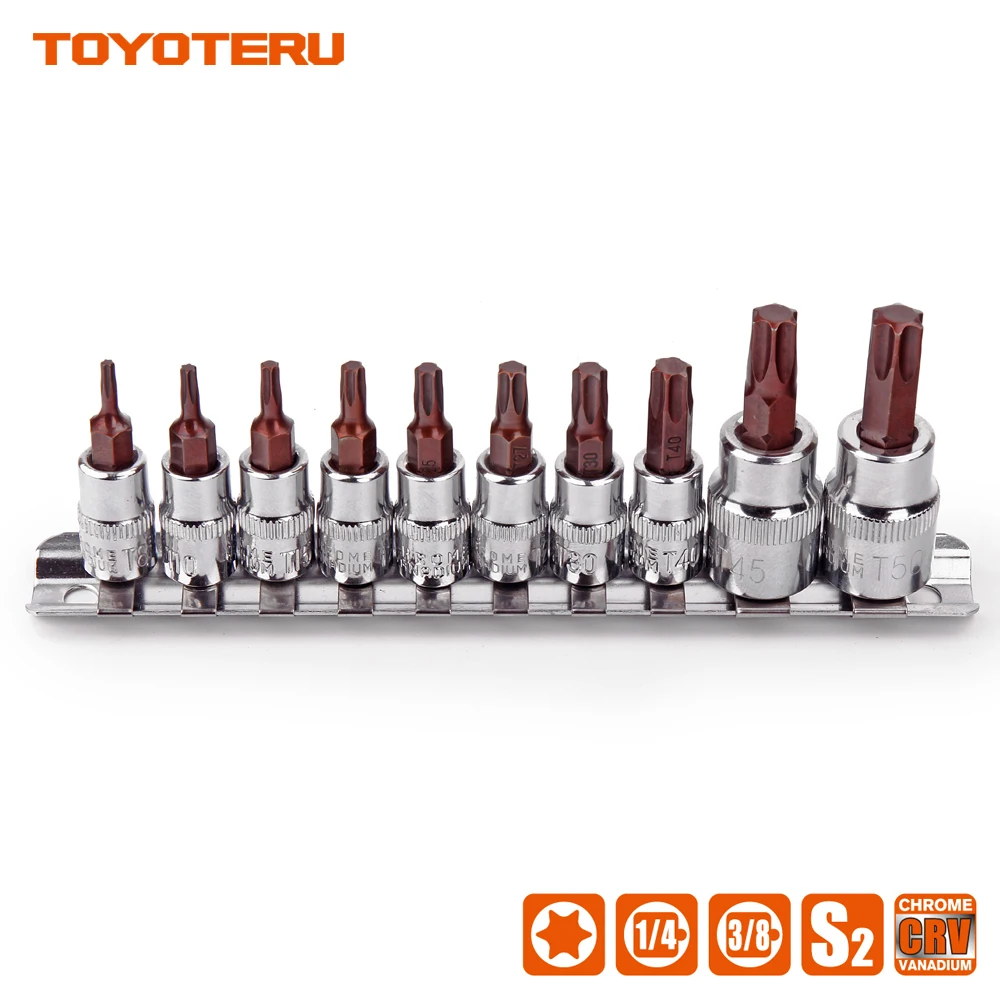 Topyoteru 10 шт. Torx Бит CR-V разъем 1/" 3/8" звездных S2 бит T8 T10 T15 T20 T25 T27 T30 T40 T45 T50 S2 Биты