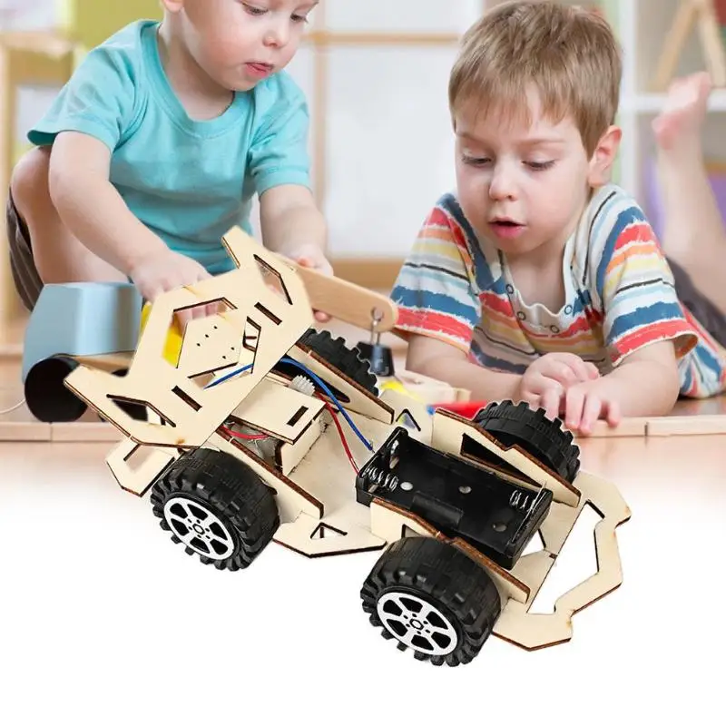 

DIY Electric Wood Racing Car Assembled Puzzles Scientific Experiment Educational Mini Model Early Learning Toy for Children Kids