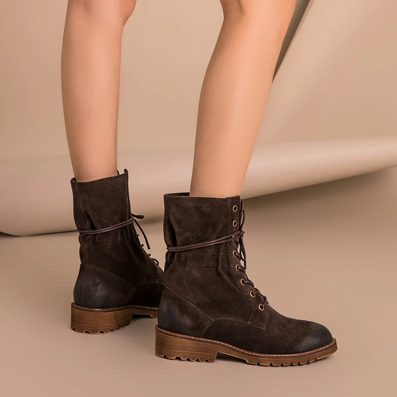 Beautoday Neue Winter Dame Handgemachte Kuh Marke kalb brown coffee up Echtes Herbst Black 02203 Mid Elastische Schuhe Spitze Wildleder Leder Frauen Stiefel w0TXZxtqy