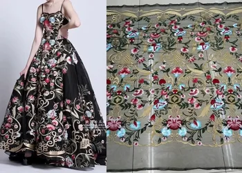 

LFY 2 yards Color embroidered tulle / net full flower lace fabric grown dress / everning dress