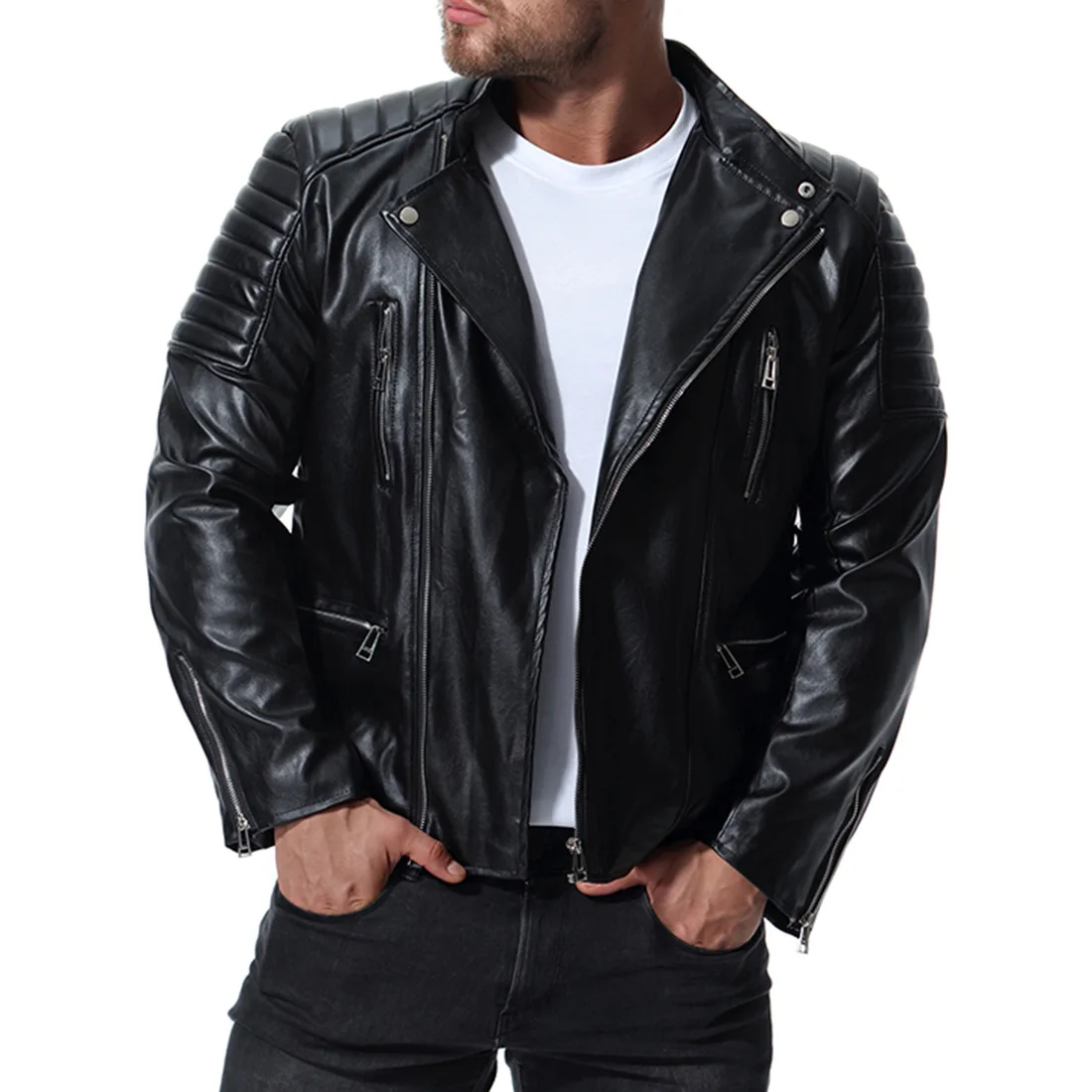 MarKyi 2018 autumn fashion stand collar pu leather jacket motorcycle men plus size 5xl jaqueta de couro motoqueiro MarKyi 2018 autumn fashion stand collar pu leather jacket motorcycle men plus size 5xl jaqueta de couro motoqueiro