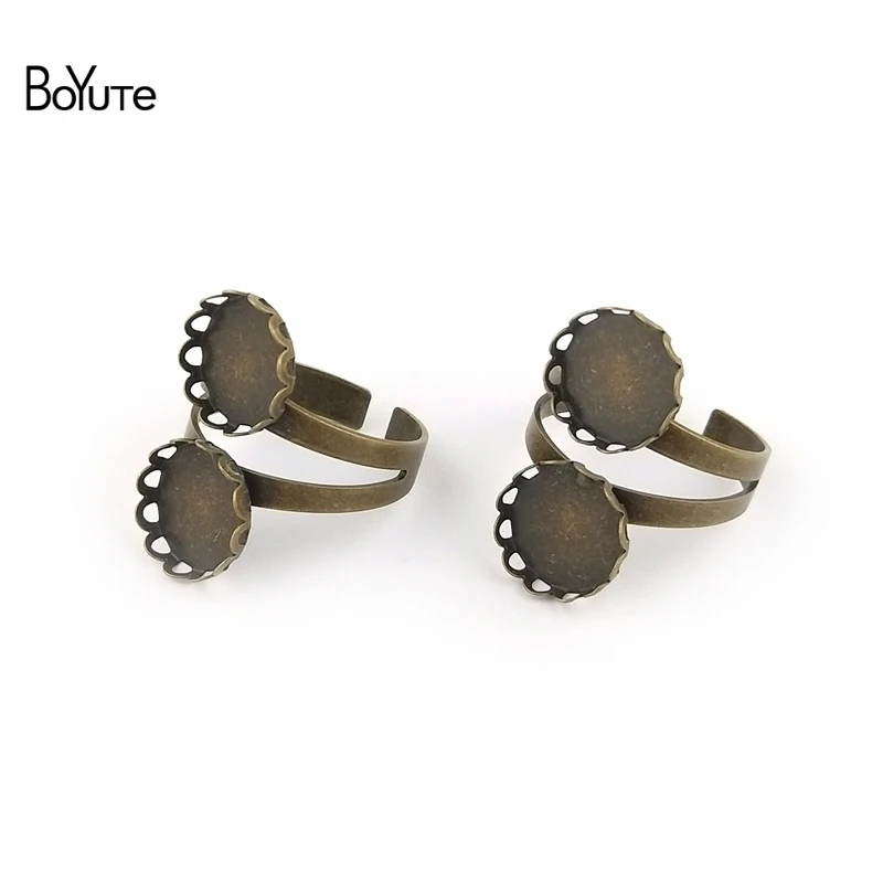 

BoYuTe 10Pcs 3 Colors 12MM Cabochon Base Blank Tray Lace Edge Adjustable Double Ring Base Diy Jewelry Findings Components