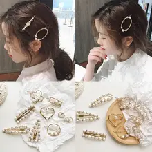 Женский корейский стиль элегантный металлический заколка для волос из металлического сплава искусственный с перламутровым блеском горный хрусталь полые шпильки геометрической формы текстурированные заколки