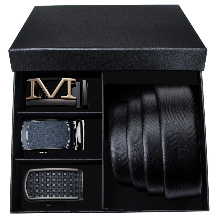 

DiBanGu Luxury Designer Men Leather Belt with Alloy Buckle Smooth Automatic Belts for Men Gift Box Leather Jeens Strap DK195558