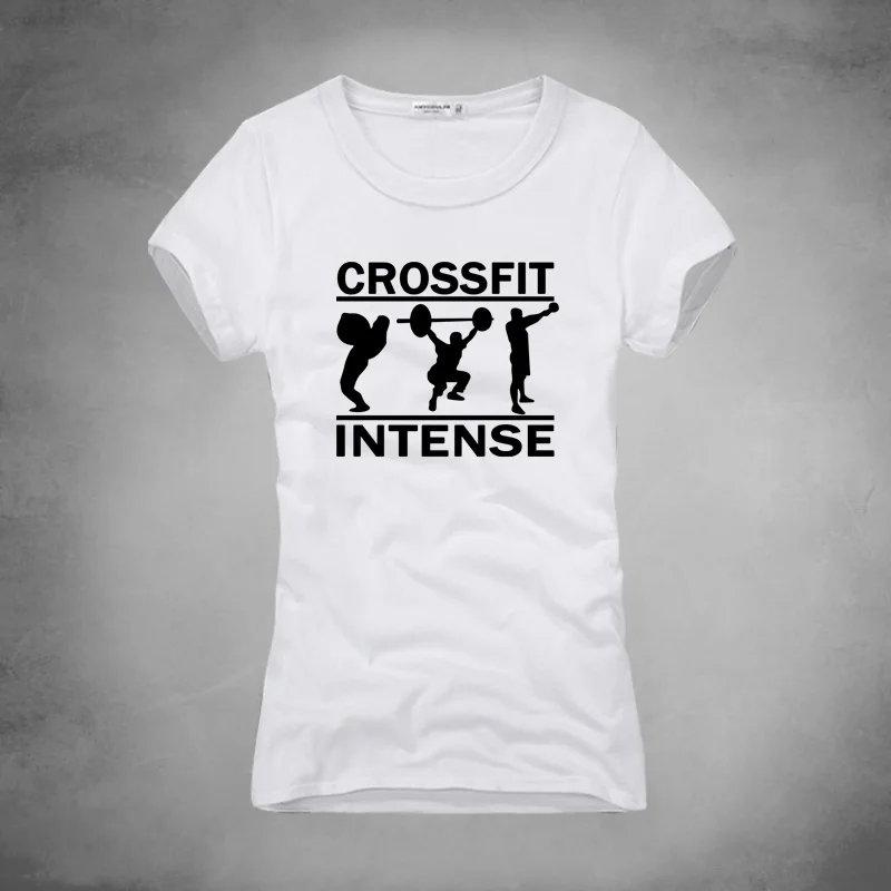 Кроссфит интенсивный печатных Фитнес женские футболки Camiseta дамы с глубоким
