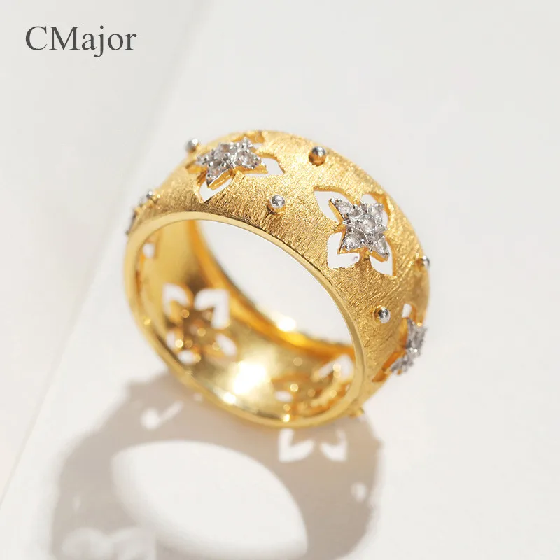 Skup CMajor włoski biżuteria ze srebra próby 925 hollow cztery liść koniczyny pierścionki elegancki vintage palace złoty dzień świętego patryka pierścienie dla kobiet
