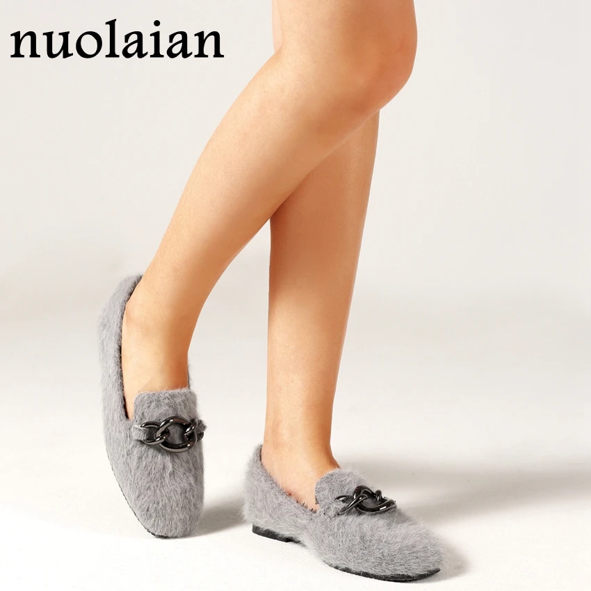 

Womens Faux Fur Leather Casual Flat Shoes Woman Chaussure Ladies Spring Summer Shoe Women Flats Slip On Loafers Female Footwear
