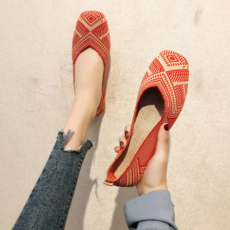 

Fashion Women Flat Shoes Breathable Tretch Knitted Moccasins Cozy Work Shoes Brief Slip-on Ladies Flats Light Driving Loafers