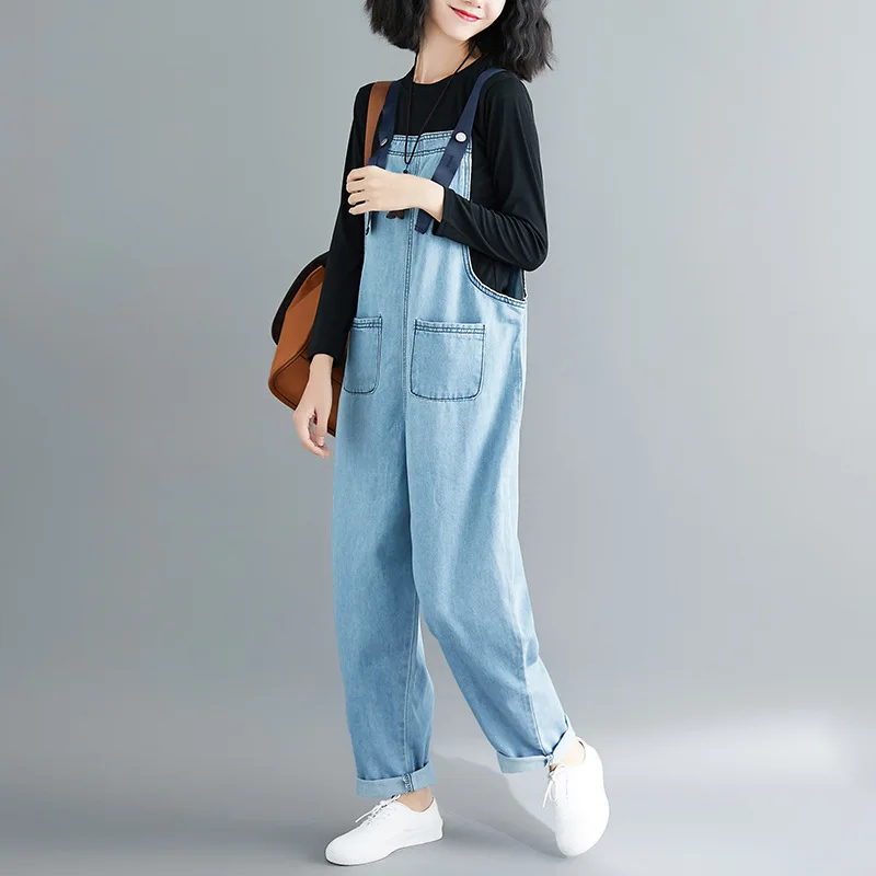 Jumpsuit autumn new solid color Korean fashion large size women's strap