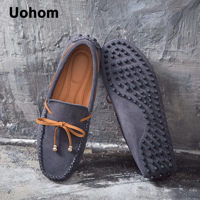 

Uohom 2018 Men Loafers Italian Moccasins Slip On Split Leather Casual Shoes Male Driving Black Flats Sneakers Zapatillas Hombre