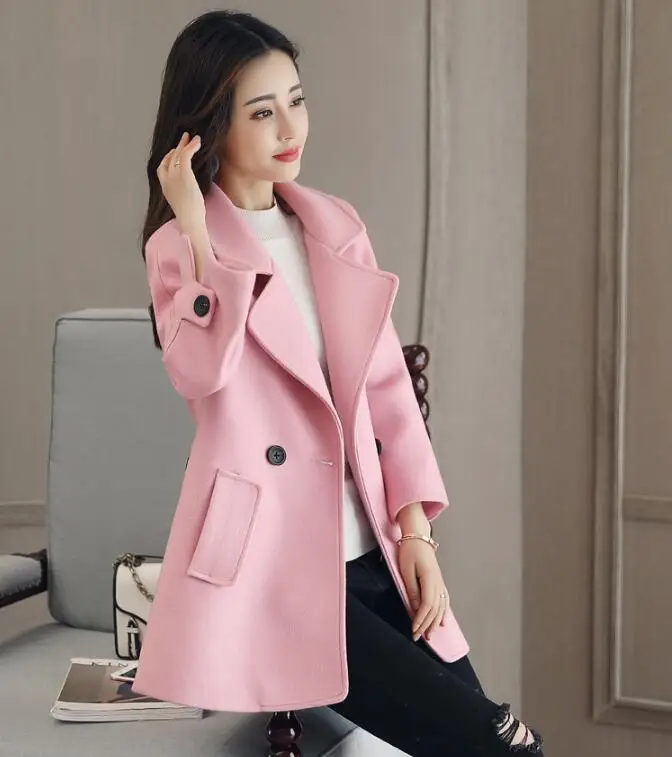 Pink IOQRCJV шерстяная Женская куртка новое осенне-зимнее пальто однотонное свободное короткое пальто плюс размер женское базовое пальто K811 - Цвет: Pink