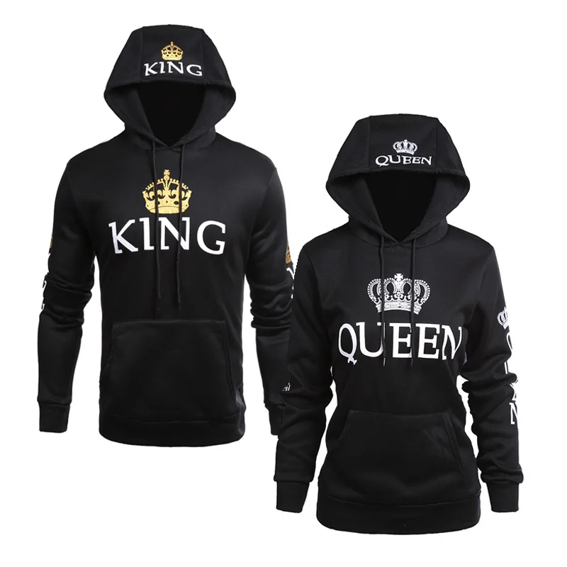 

2019 Spring King Queen Printed Hoodies Women Men Sweatshirt Lovers Couples Hooded Hoodies Sweatshirt Casual Pullovers