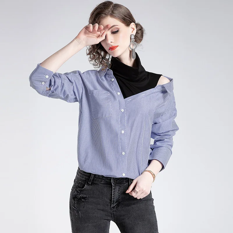 De Las 2019 Azul Estilo Tops La Diseño Vestido Primavera Verano Estación Y Nuevo Blusa Mangas Mujeres Q800639 Europa Original Simple Camisa SOY1wrqS8