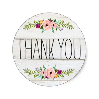 38cm rustic adorned with floral thank you sticker in