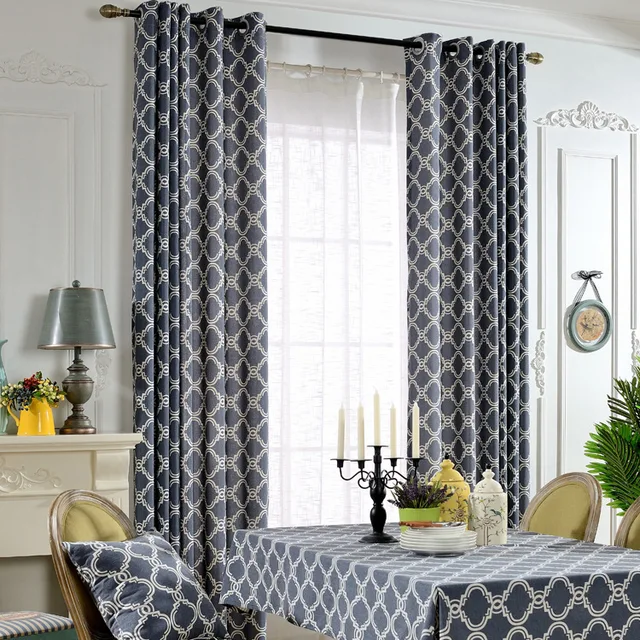 European Brief Style Cotton Blockout Cloth Curtain Geometric Printed European Brief Style Cotton Blockout Cloth Curtain Geometric Printed Dark Blue For Living Room Bedroom