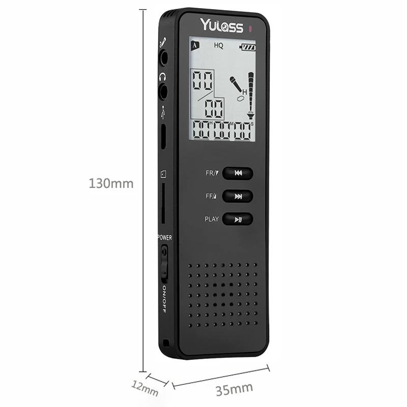 Digital Voice Recorder by Yulass 8GB Dictaphone Professional Portable Sound Audio Recorder with Mp3 Player/TF Card to 64GB Black
