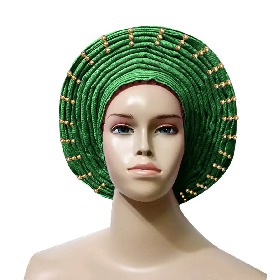 Африканский aso oke головной убор из бисера головные уборы Авто геле нигерийский asobi головной убор Африканский тюрбан - Цвет: green