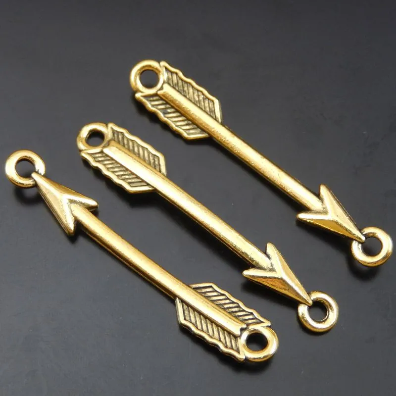 

(40Pieces) Gold Alloy Bend Arrow Charms Necklace Pendant Man Punk Bracelet Connector Jewelry Making 32*6*2mm Handmade Dec 50082