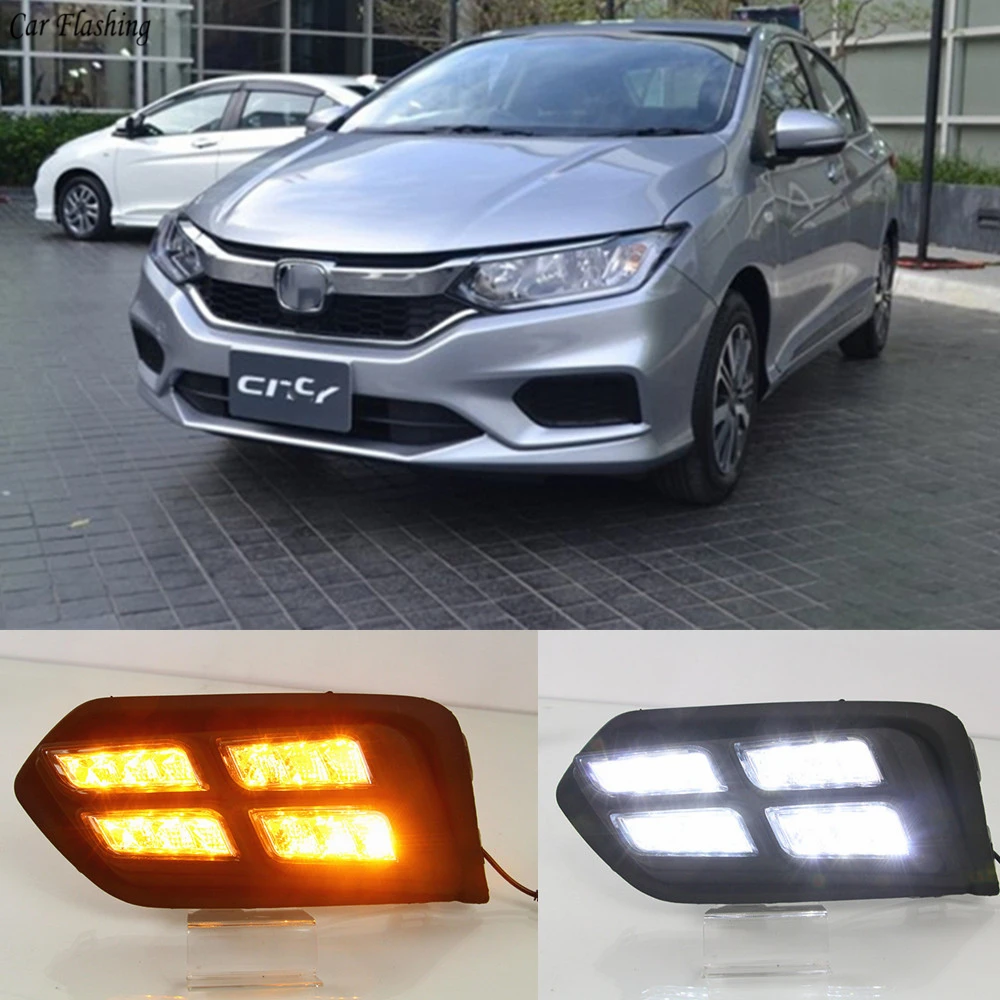 Автомобильный мигающий 1 комплект для Honda City светодиодный DRL Дневной ходовой свет дневного света 12 В ABS противотуманная фара крышка желтый сигнал поворота