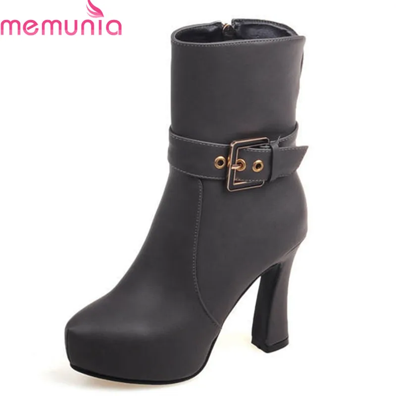

MEMUNIA 2018 new arrive round toe platform boots zip short plush autumn winter ankle boots high heels boots sexy female shoes