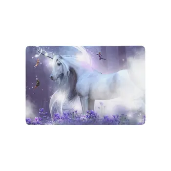 

Majestic Unicorn with Three Fairies Sending Magic Sparkles Anti-slip Door Mat Home Decor, Purple Flowers Field