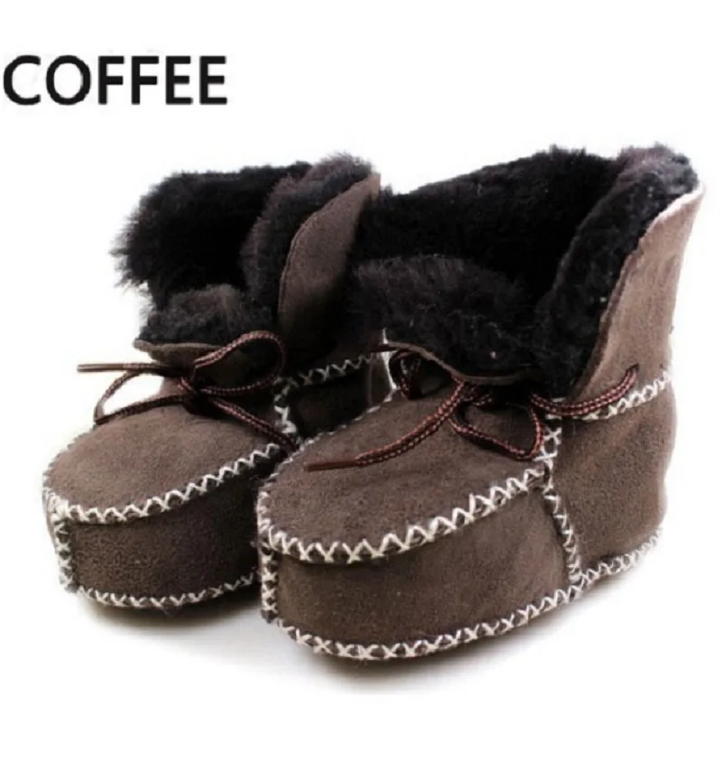 Новые зимние детские ботинки младенцев теплая обувь мех шерсть для маленьких девочек пинетки овчины для маленьких мальчиков меховые сапоги новорожденных - Цвет: coffee