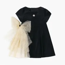 Г. Высококачественное весеннее праздничное платье принцессы для маленьких девочек бархатное бальное платье цвета шампанского с бантом, сетчатые платья для девочек, костюмы