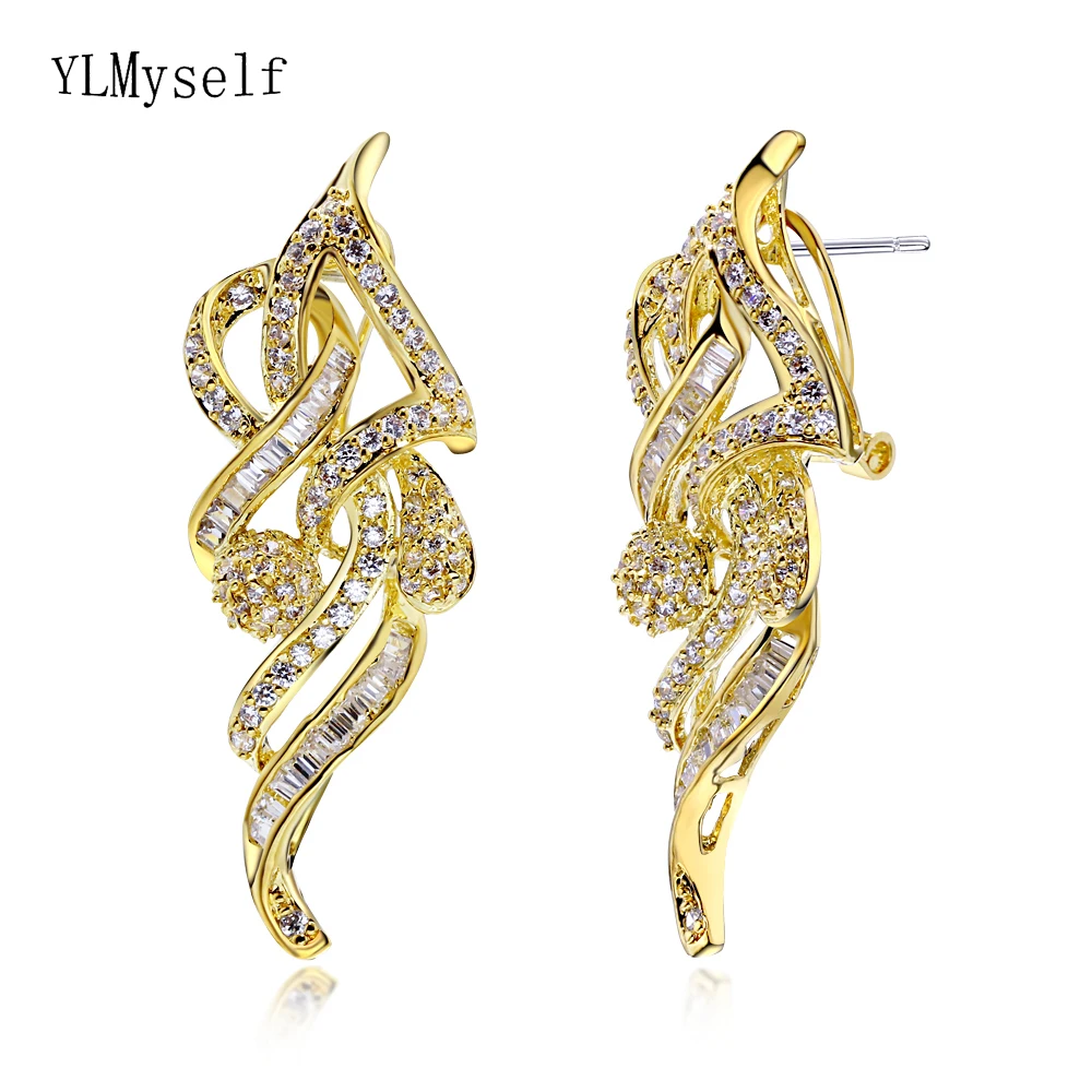 

Expensive party earrings micro pave high quality zircon crystal aretes women drop earring White and Gold color luxury Jewelry