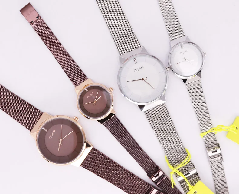 Новые тонкие Для мужчин смотреть Для женщин кварцевые часы Японии пара часов прекрасный Бизнес классический Нержавеющая сталь подарок