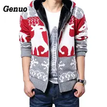 Genuo зимний кардиган свитер пальто мужские модные свитера с капюшоном утолщенный Рождественский вязаный джемпер с рисунком лося Мужской Топ pull homme