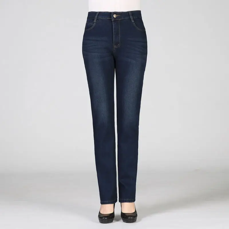 Женские зимние джинсы, темно-синие джинсовые брюки, женские повседневные утепленные джинсовые брюки, флисовые джинсовые штаны, прямые панталоны, Mujer - Цвет: Blue jeans pant