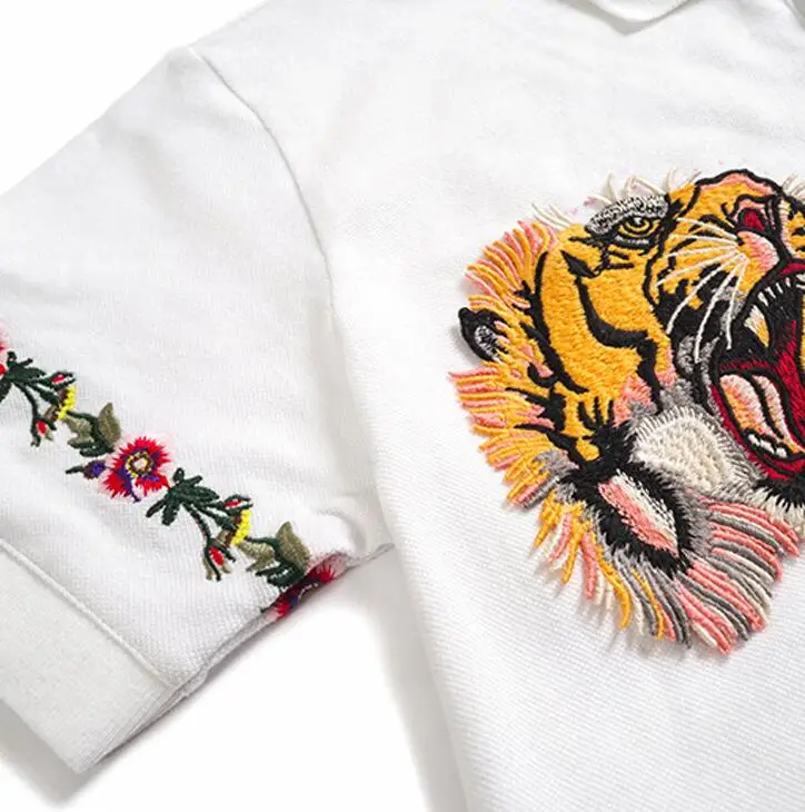 Hohe Neue 2023 Männer Hohe Stickerei Doppel Tiger Kopf Blumen Mode Polo-Shirts Hemd Skateboard Baumwolle Polos Top T # C37_voghion.com