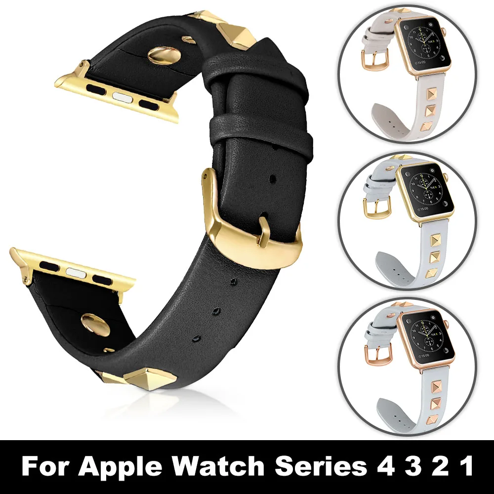 

Leather Strap Band for Apple Watch Series 4 3 2 1 Men/Women Bracelet for iWatch 44/42/40/38mm New Fashion Rivet Style Watchband