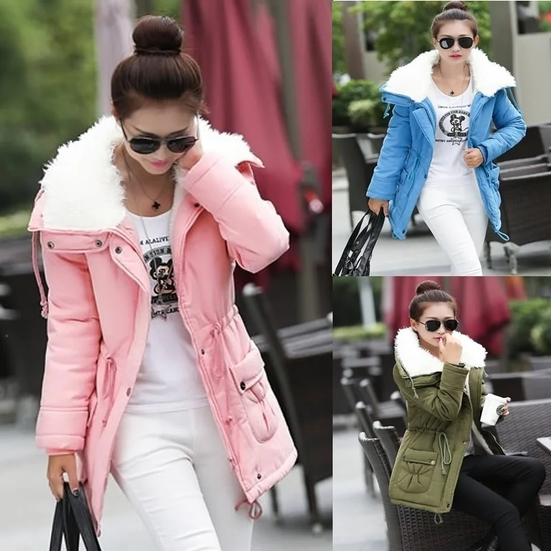 JRNNORV Fashion Winter Jacket Women Slim loose Outwear Medium-Long Wadded Jacket Thick Cotton Jacket Warm Fleece Parkas S-2XL