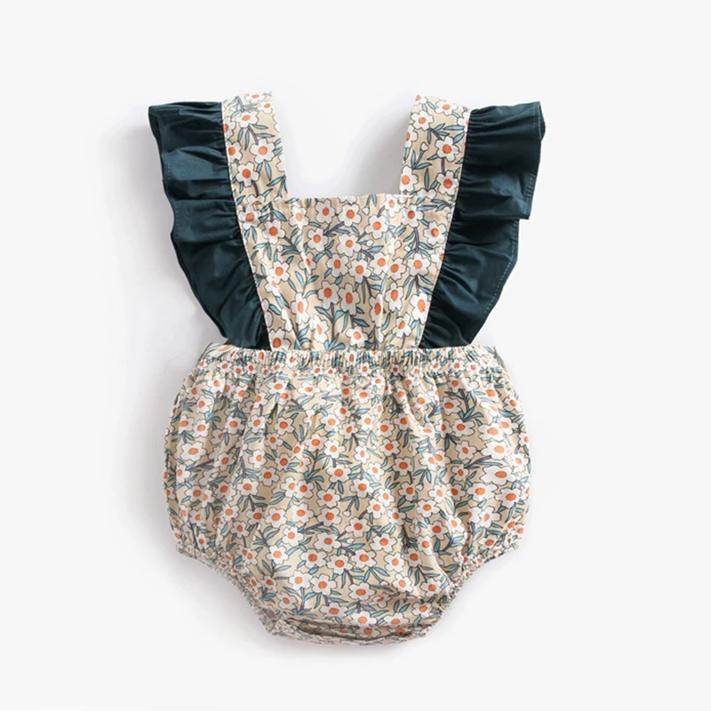 

Summer Vintage Floral Fashion Infant Clothes Ruffle Cotton Romper