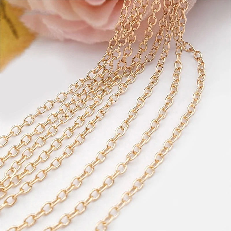 

2 meters width 2MM 24K Champagne Gold Color Plated copper Round Oval Shape Link Chains Diy Jewelry Accessories